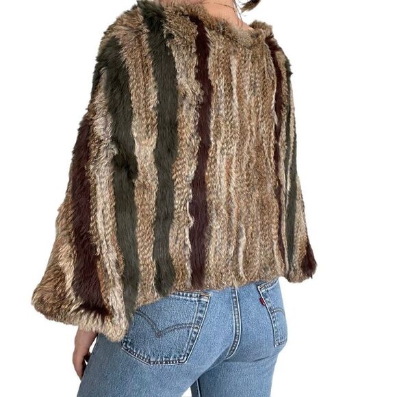 NWOT BNCI Womens Rabbit Angora Soft Striped Fur Poncho Coat Sz S - Picture 6 of 8